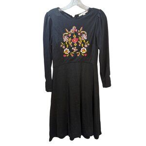 Loft Womens Black Floral Embroidered Dress Size 0
